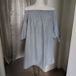 Wrapper Blue Off-Shoulder 3/4 Sleeve Sundress